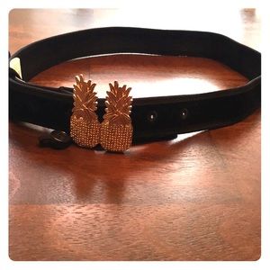 Black belt with gold pineapple belt buckle